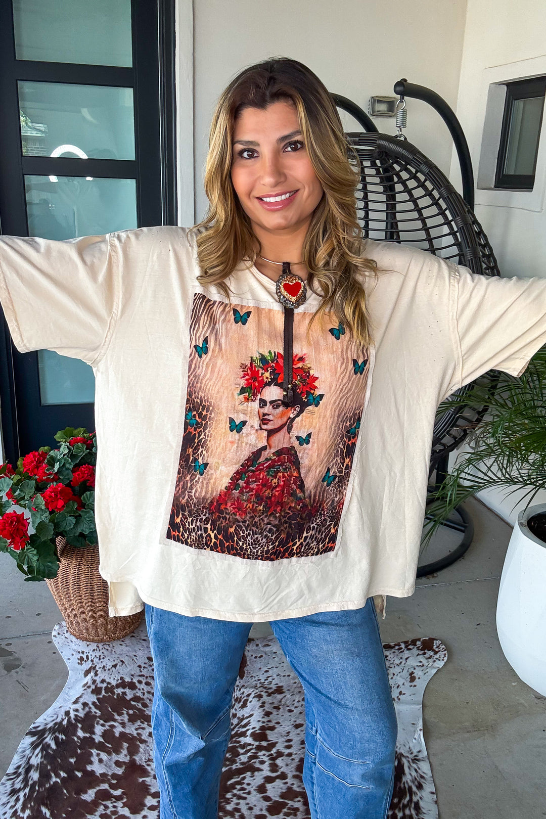 Frida Dreamer Distressed Crop Length Tee - 100% Cotton