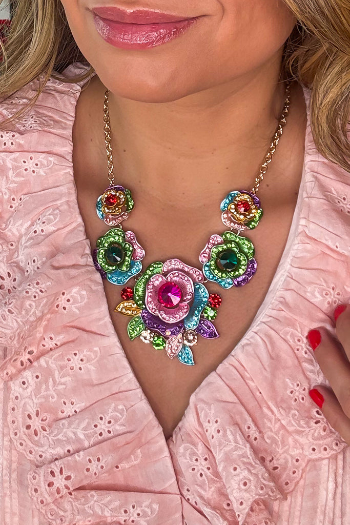 Rhinestone Roses Necklace Earring Set