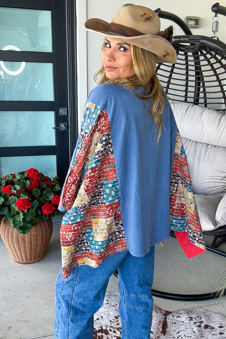 Peaceful Horizon Poncho Top  - 100% Cotton - Blue - SALE