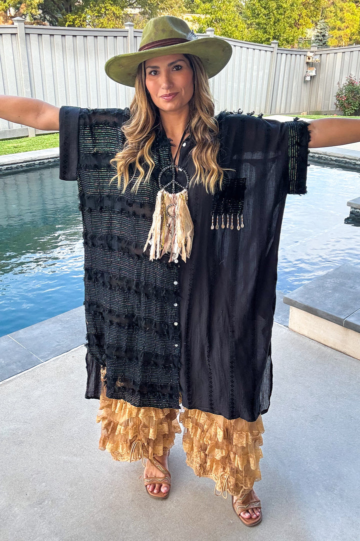 Prairie Moon Sheer Maxi Tunic/Duster - 100% Cotton - Black