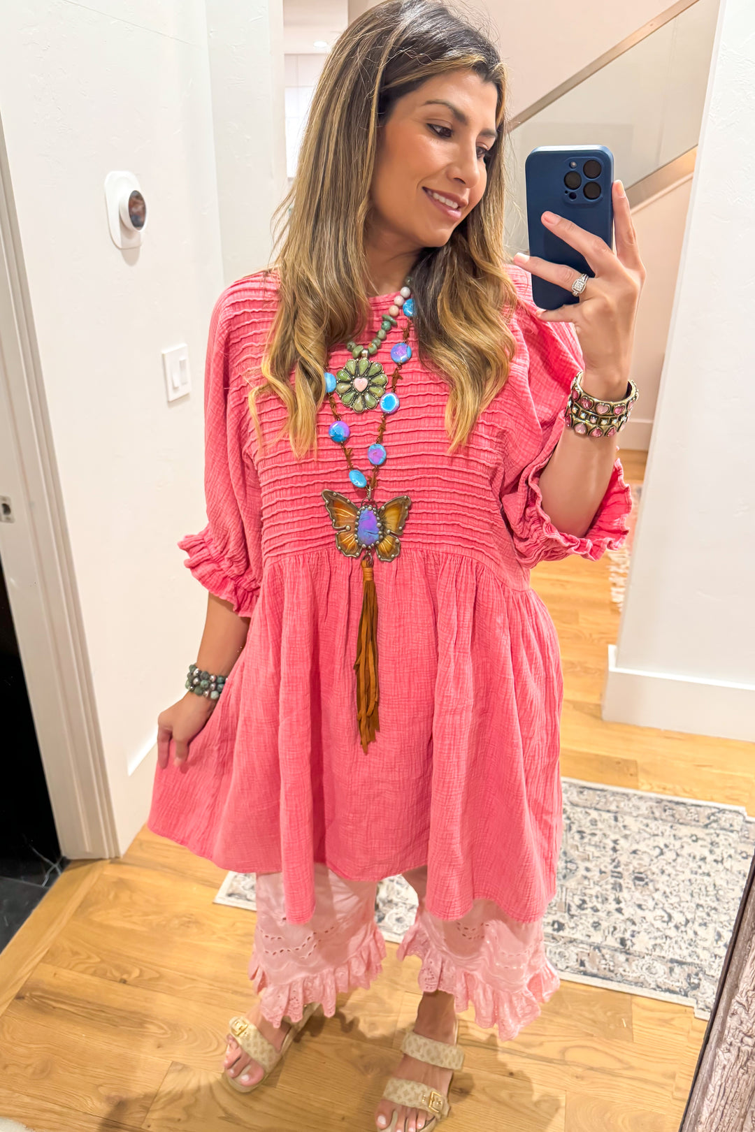 The Softest Dress Ever - 100% Cotton - Boho Red/Pink