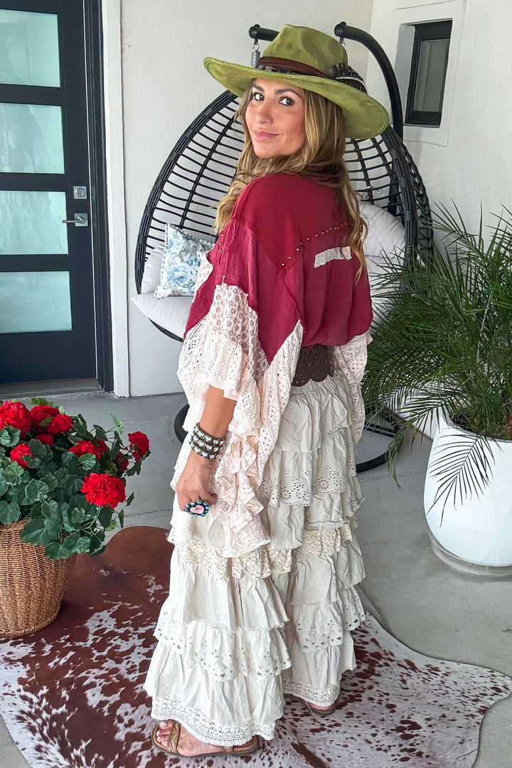 Lace And Leisure Top - 100% Cotton- Ruby