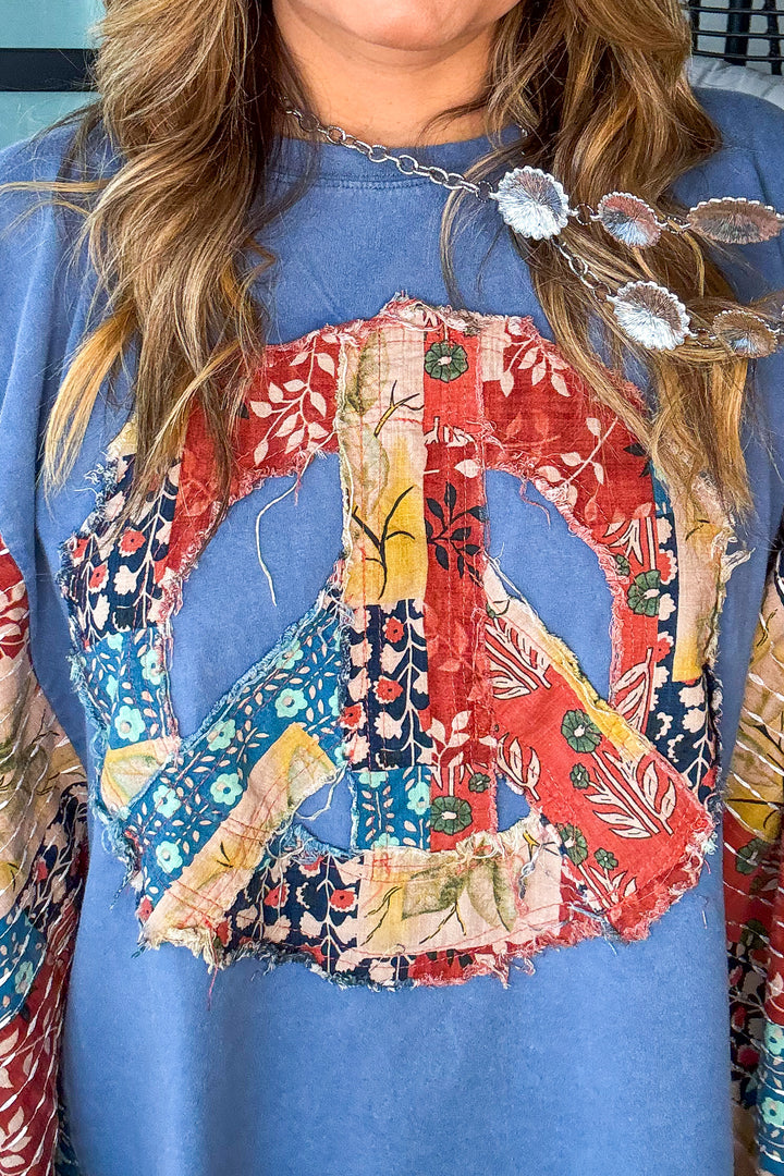 Peaceful Horizon Poncho Top  - 100% Cotton - Blue - SALE