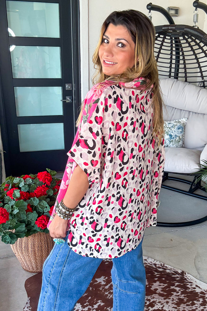 Blushing Leopard Garden Oversized Top - 100% Cotton
