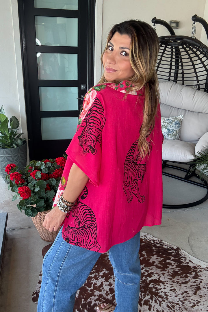 Wild Blossom Oversized Tiger Top - 100% Cotton