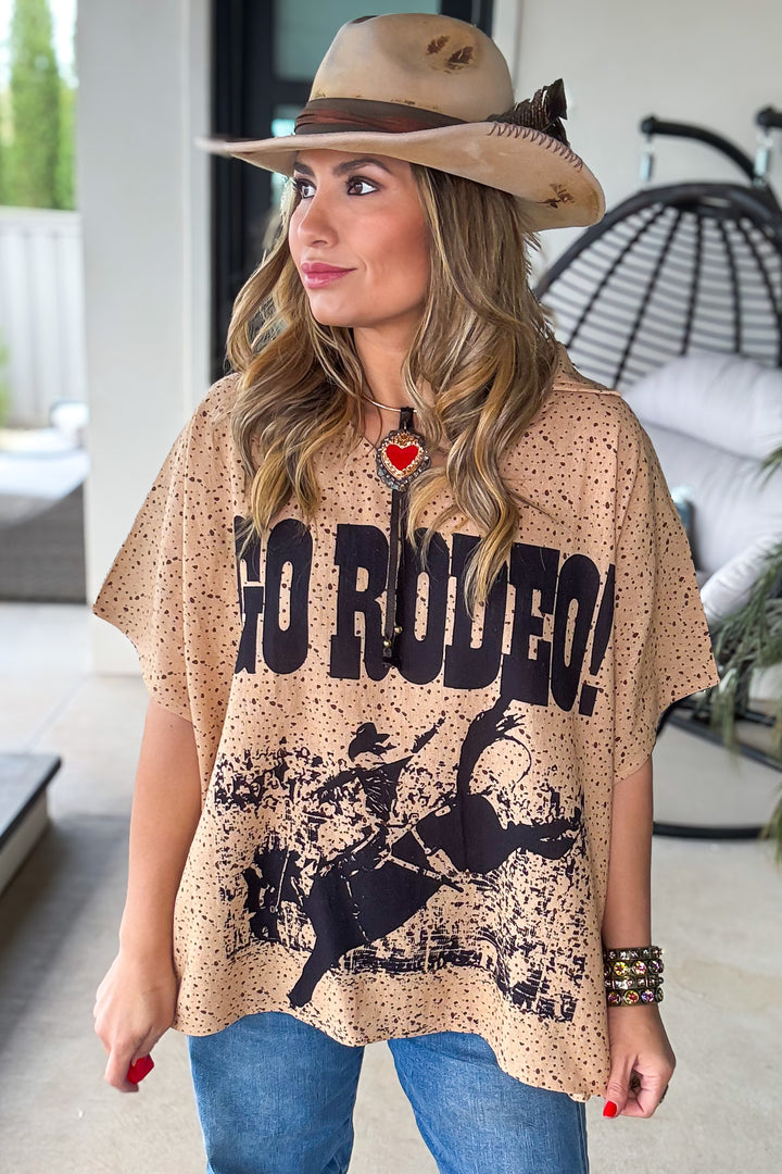 Go Rodeo Front Horseshoe Back Oversized Top Linen Feel - 100% Cotton