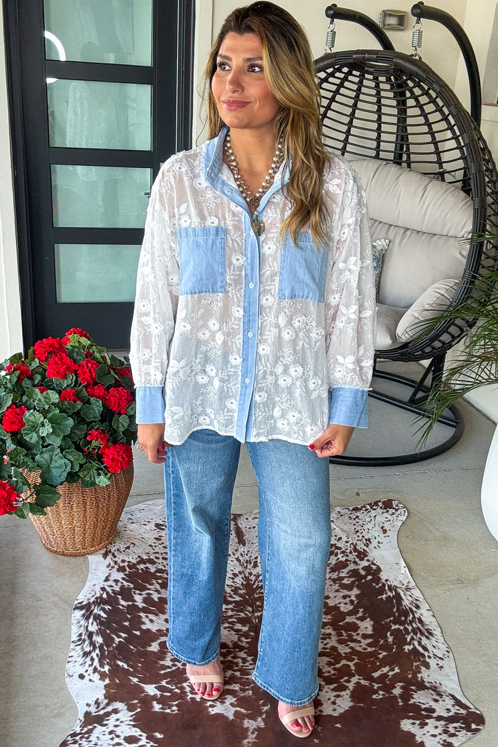 PRE ORDER: Diamond Dust Rhinestone Button Up Top - White - Made in Italy