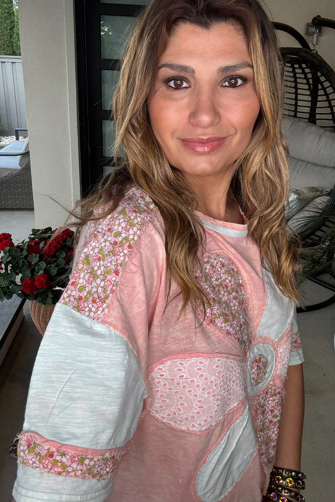 Petal Kisses Oversized Patchwork Top - 100% Cotton
