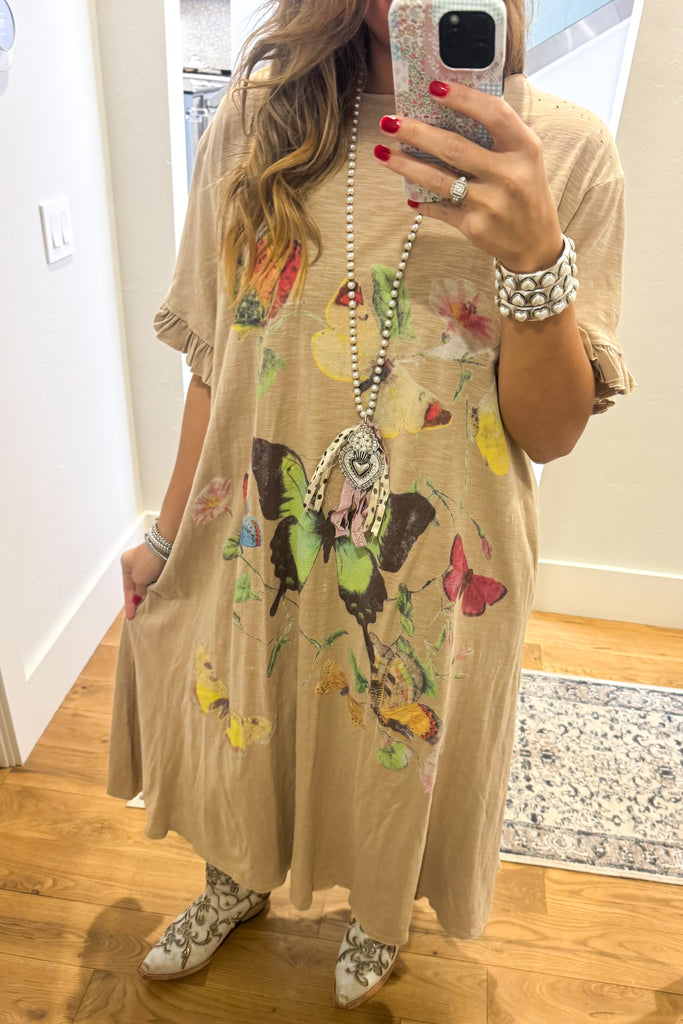 Attracting Nature Maxi Dress - 100% Cotton - Tan