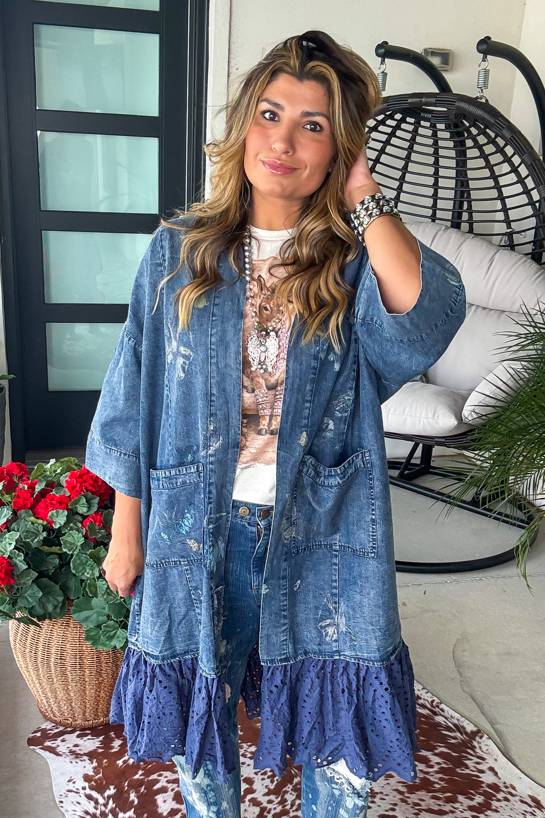 Flutter And Blooms Kimono - Denim