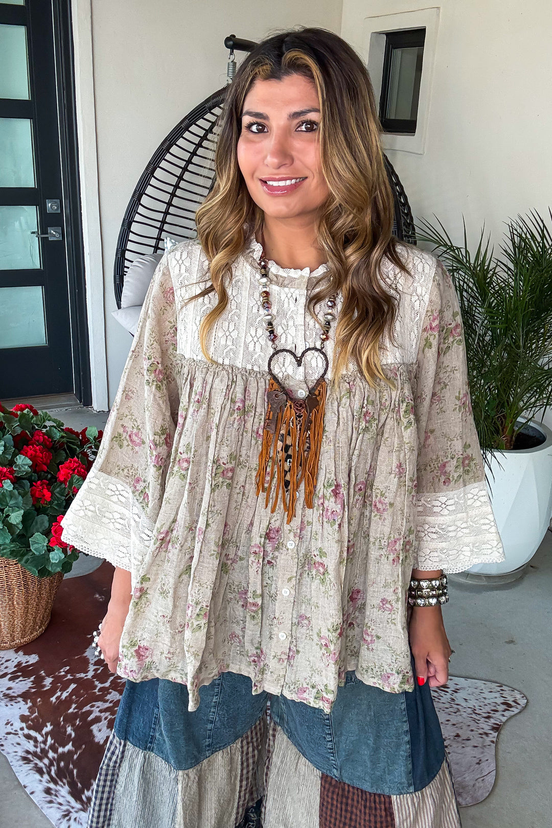 Wildflower Waltz Top - Taupe - Linen Cotton Blend