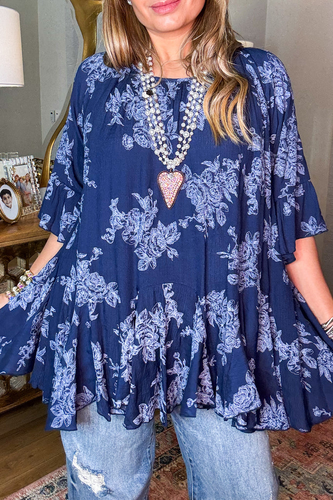 Your Love Awakens Me Oversized Tunic - Navy