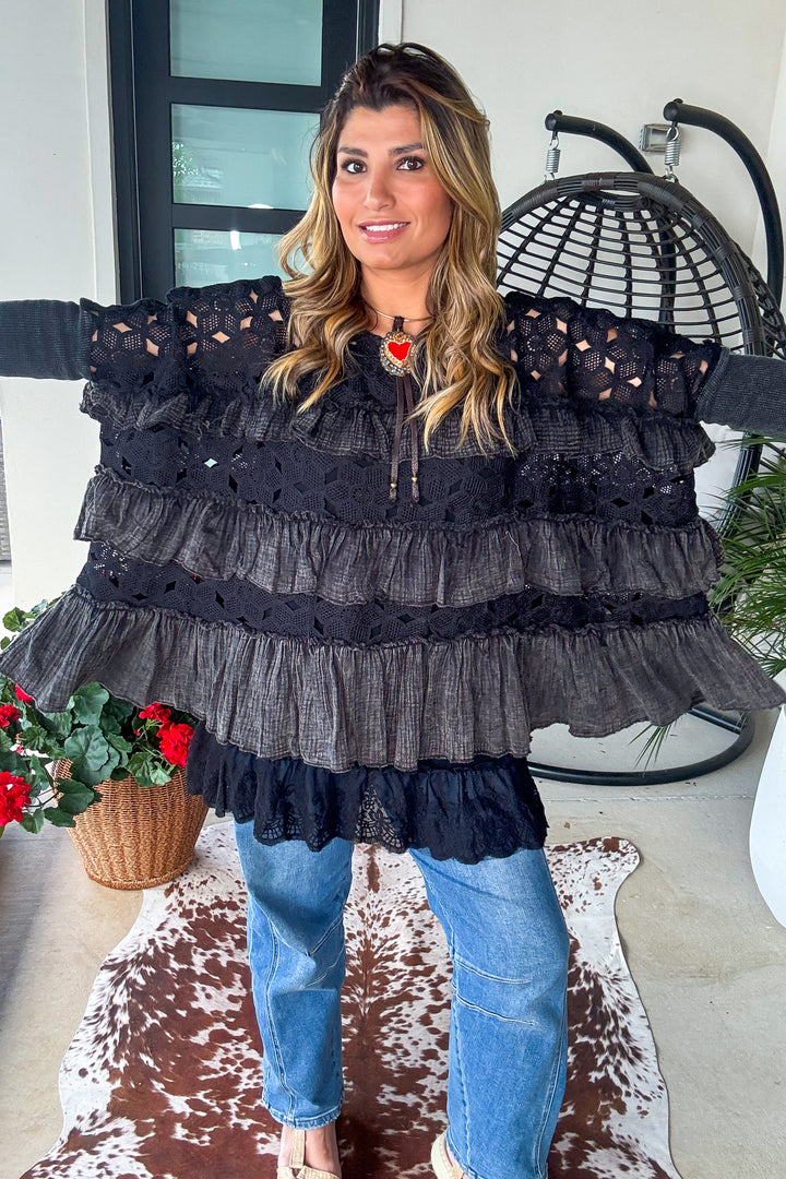 PRE ORDER: Gypsy Breeze Sheer Oversized Top - Black
