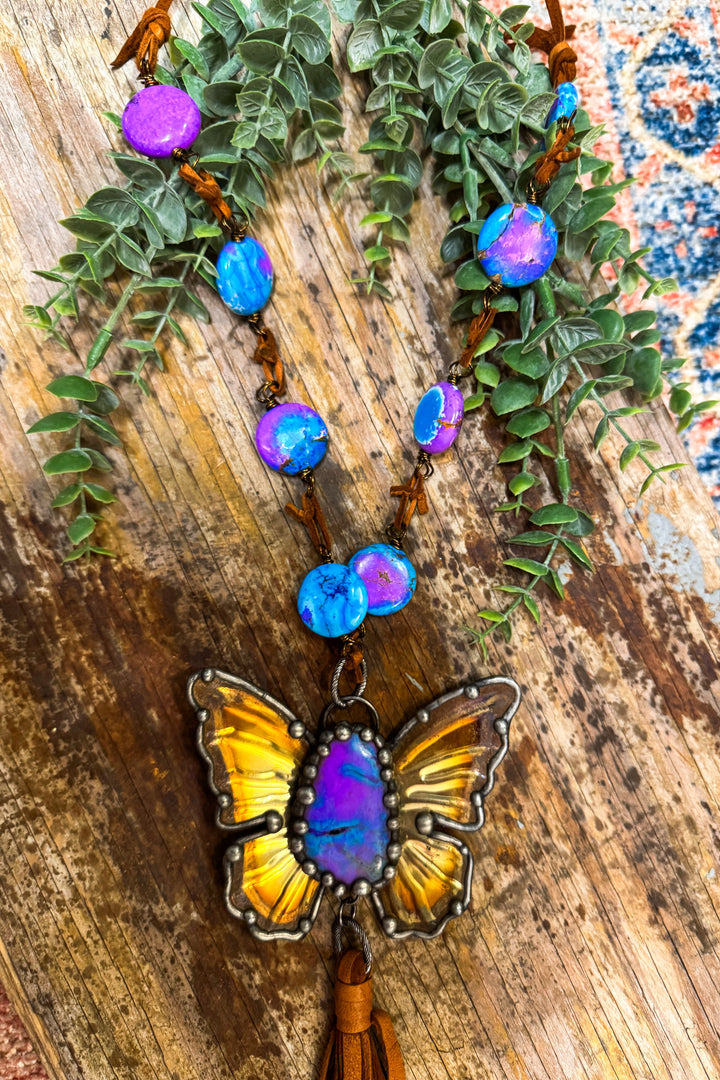 Handmade Purple Mojave Turquoise Butterfly Necklace