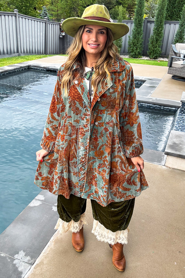 Velvet Dream Jacket - 100% Cotton - Brown/Teal