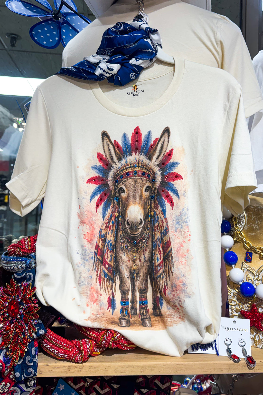 Americana Donkey Rhinestones Tee - 100% Cotton - Made in USA