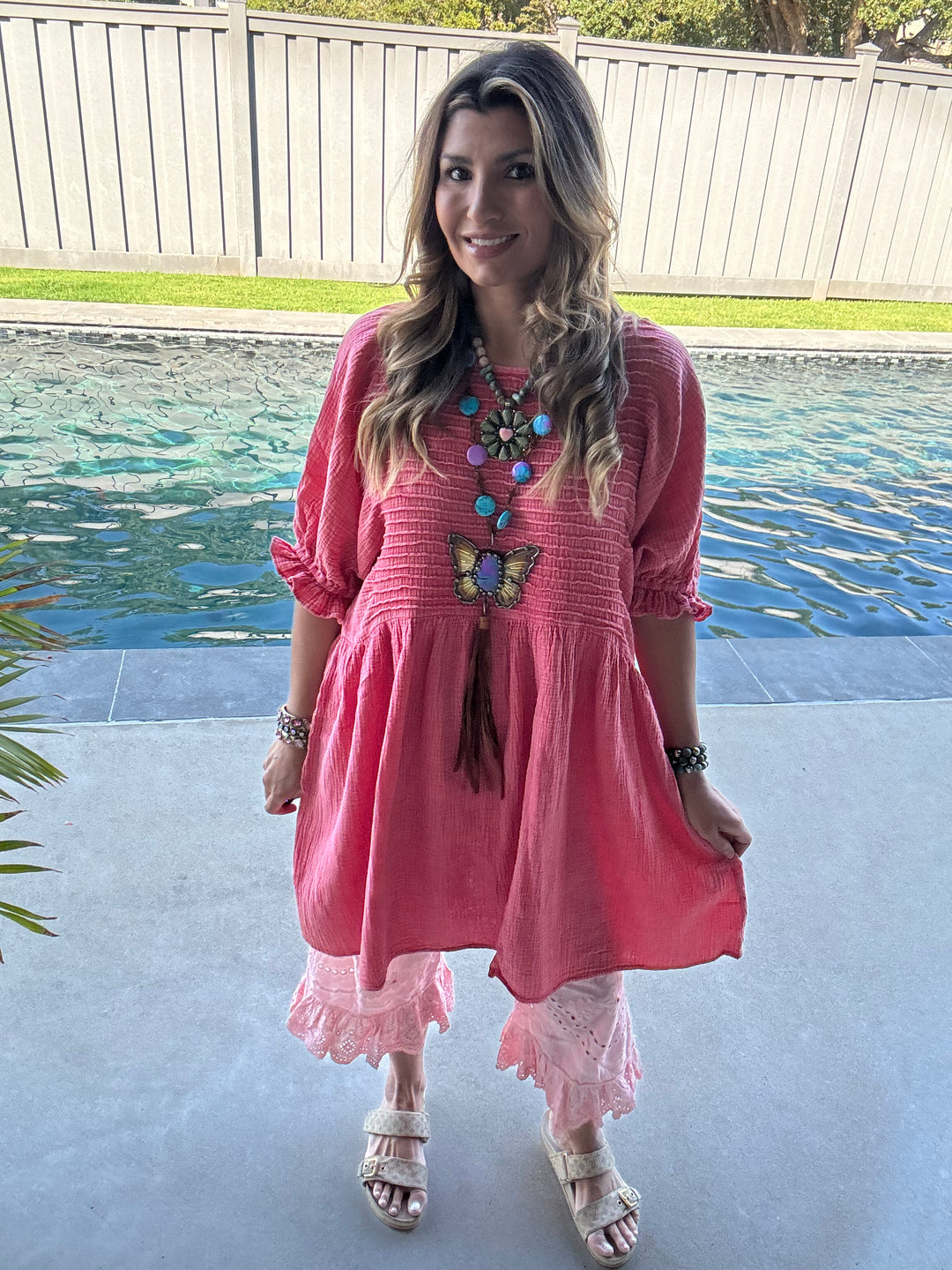 The Softest Dress Ever - 100% Cotton - Boho Red/Pink