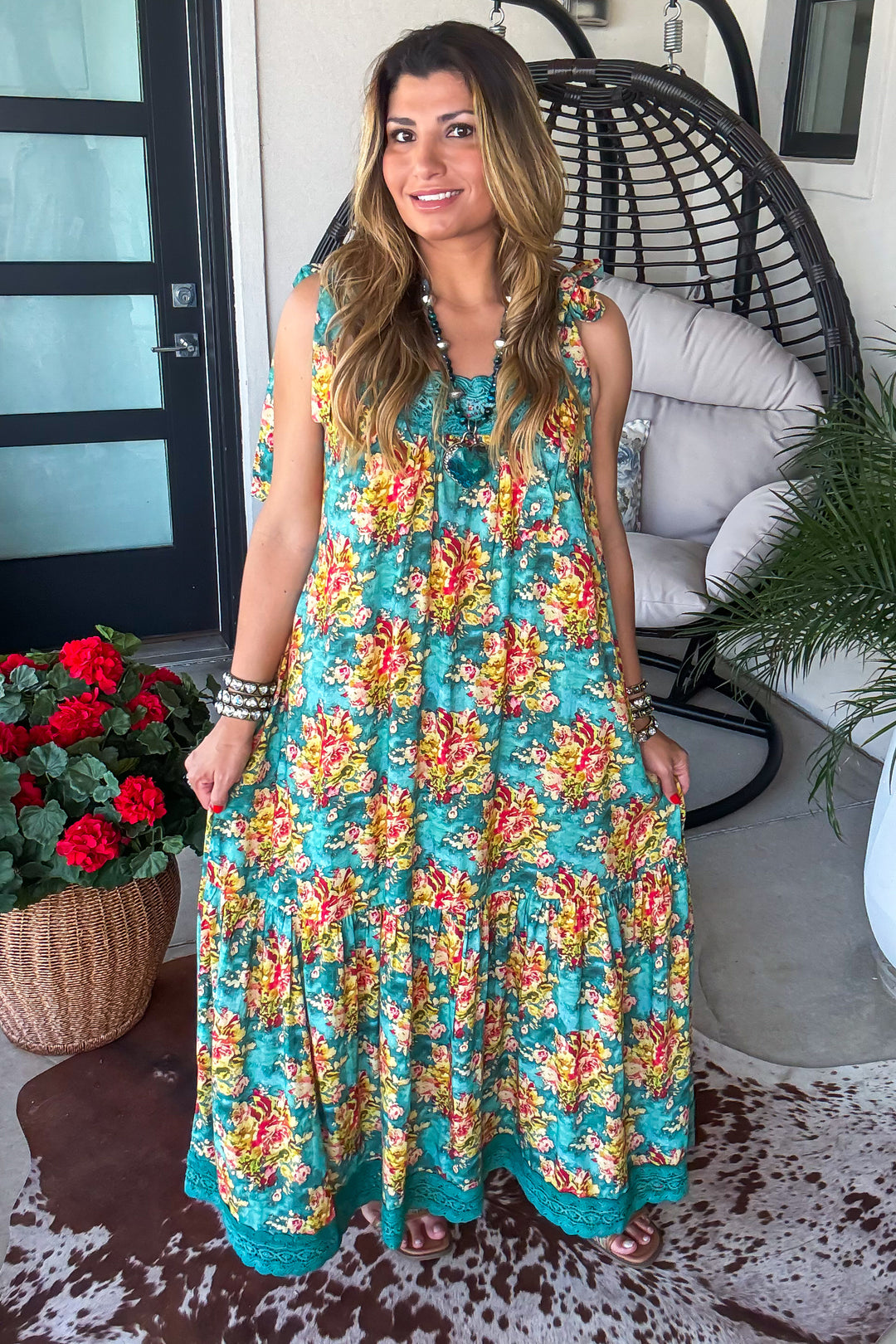 Botanical Breeze Maxi Dress - Teal