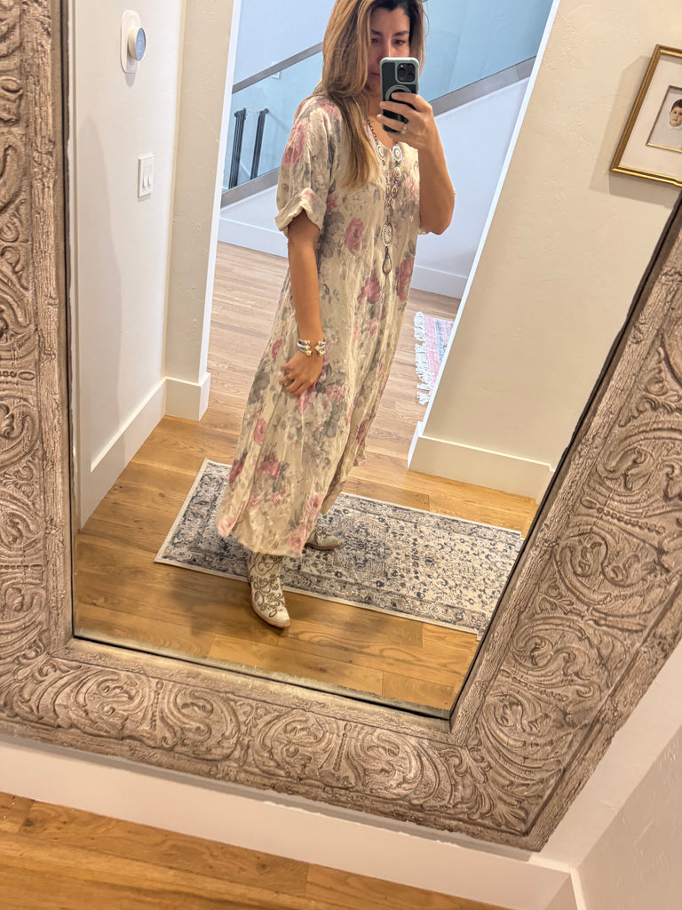 Bella Vita Floral Italian Linen Dress - 100% Linen - Made in Italy