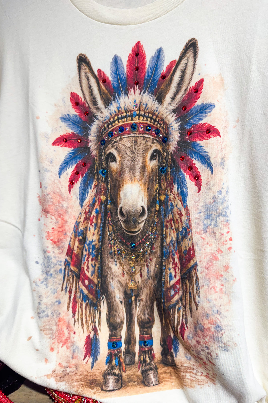 Americana Donkey Rhinestones Tee - 100% Cotton - Made in USA