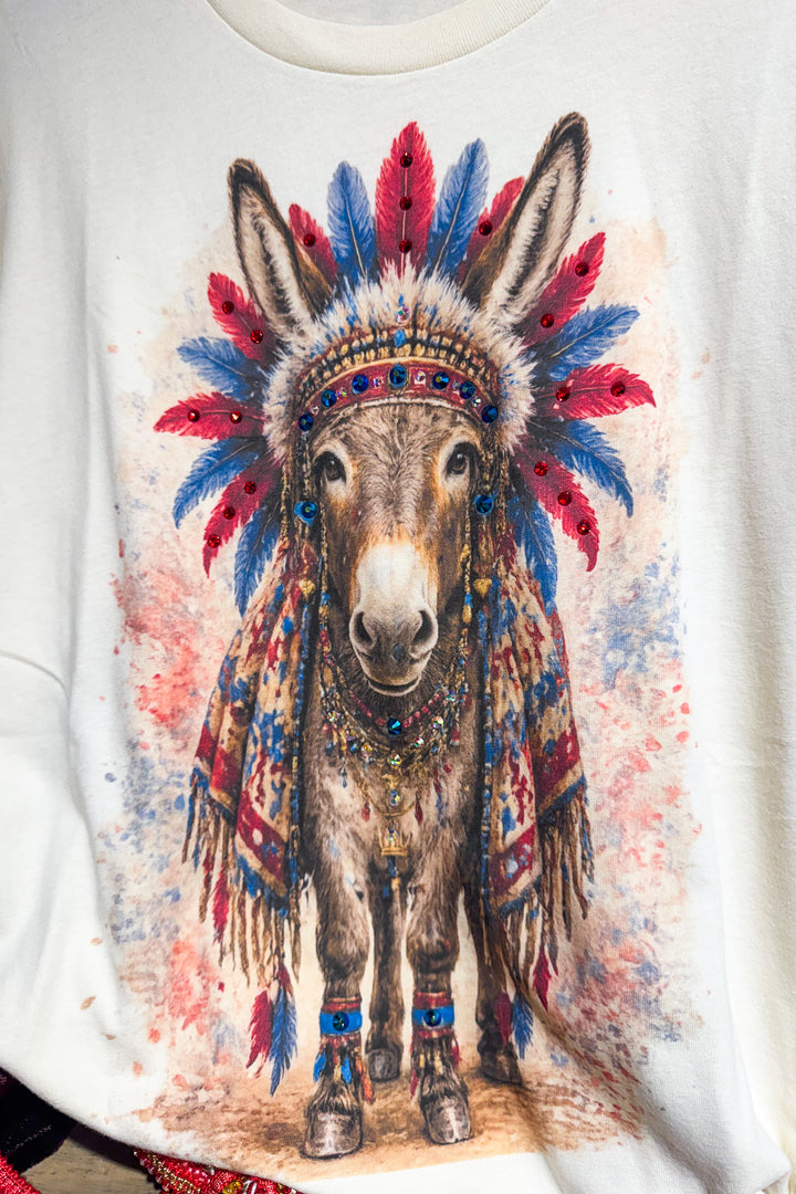 Americana Donkey Rhinestones Tee - 100% Cotton - Made in USA