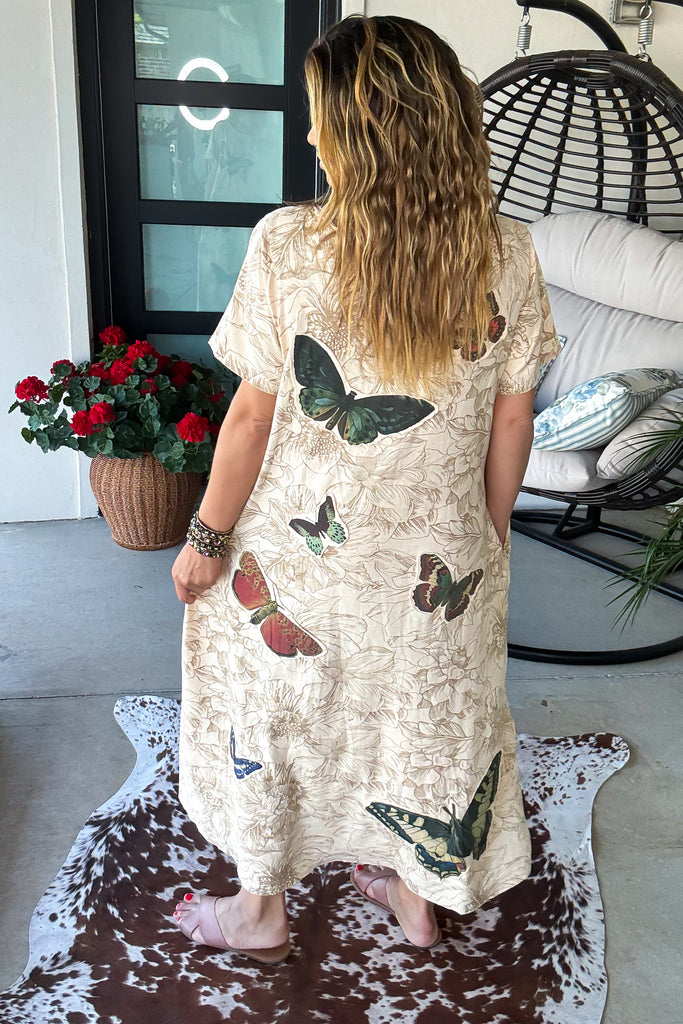 Butterfly Garden Maxi Dress - 100% Cotton