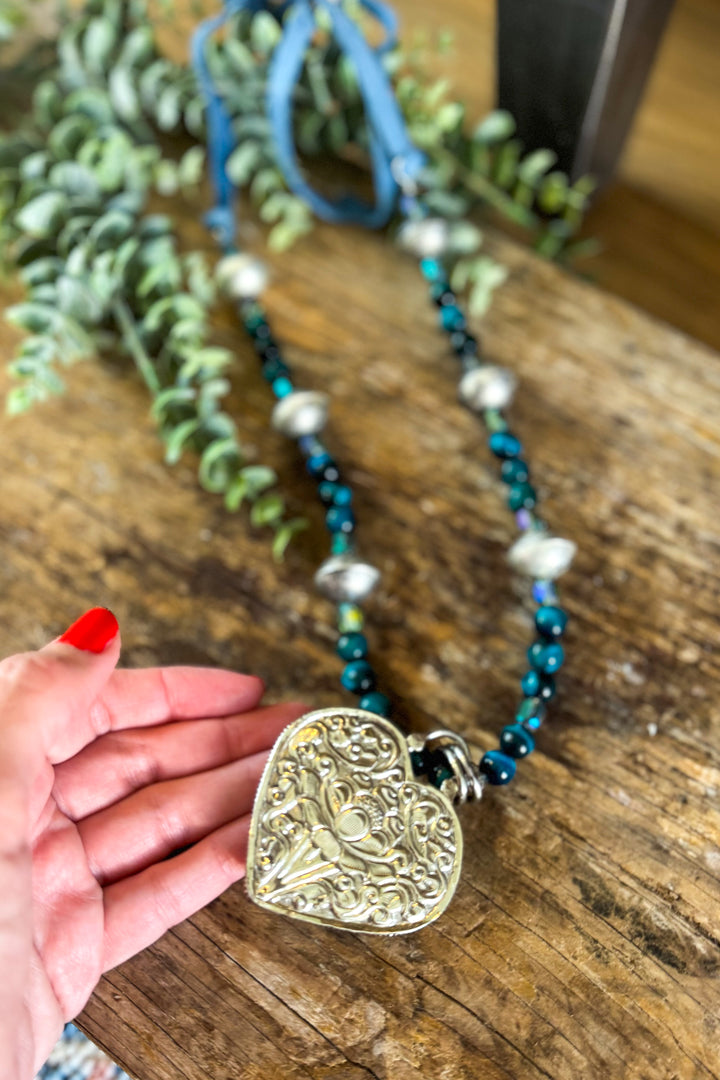 Turquoise Dream Heart Necklace - Silver Plated