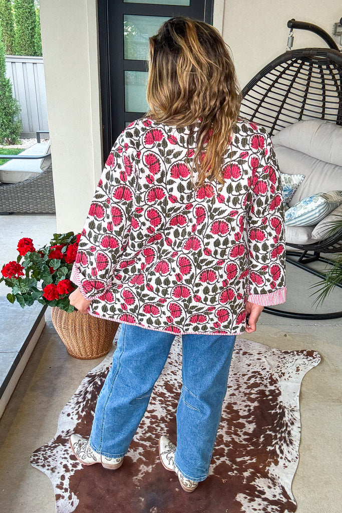 Handmade:  Blushing Garden Reversible Quilt Jacket - 100% Cotton
