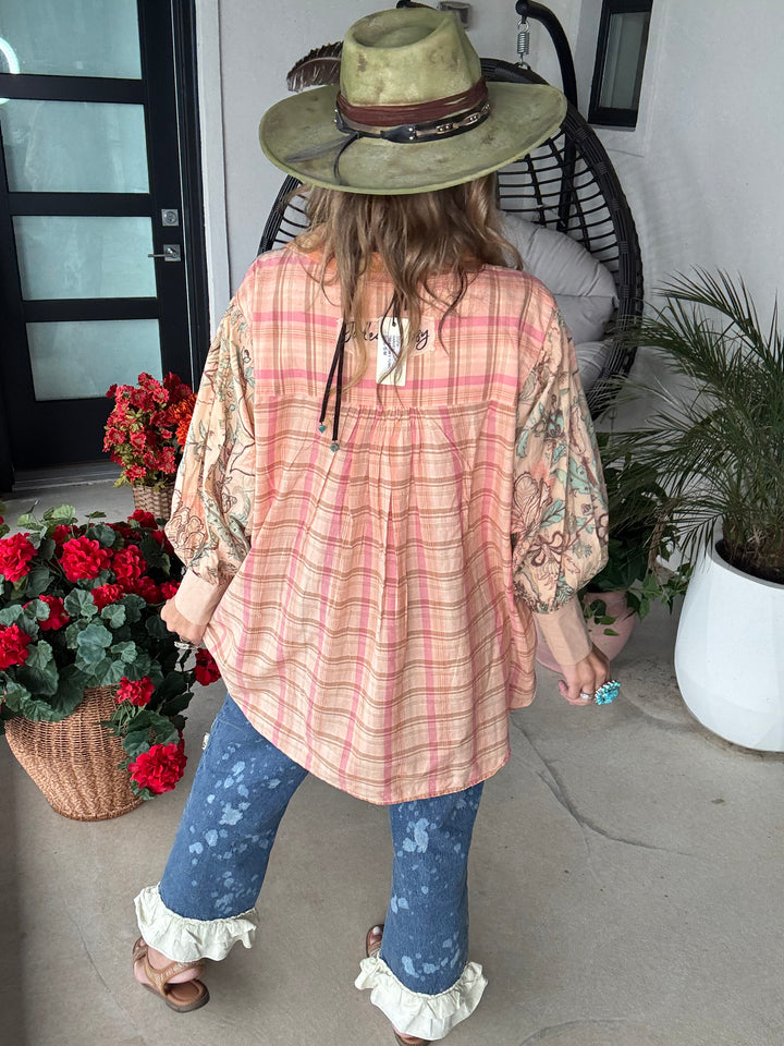 PRE ORDER: Harvest Treasures Tunic - Apricot Plaid - 100% Cotton