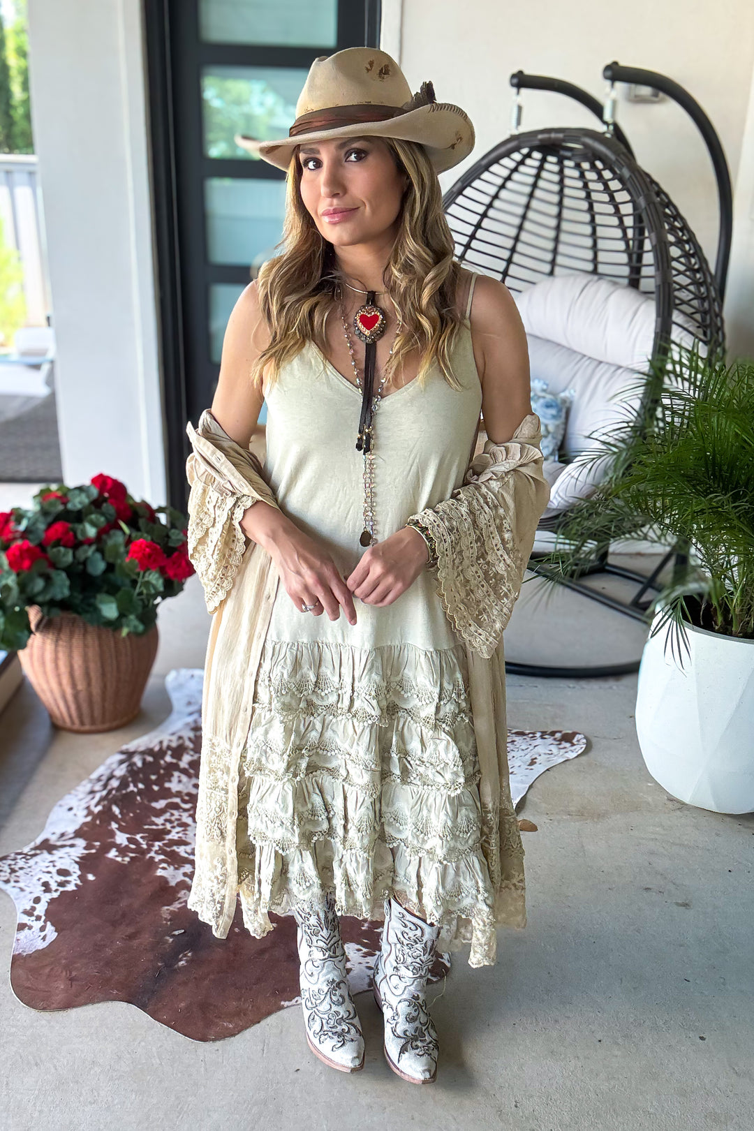 Desert Lace Daydream Slip Dress - Cotton Linen Blend - MADE IN USA
