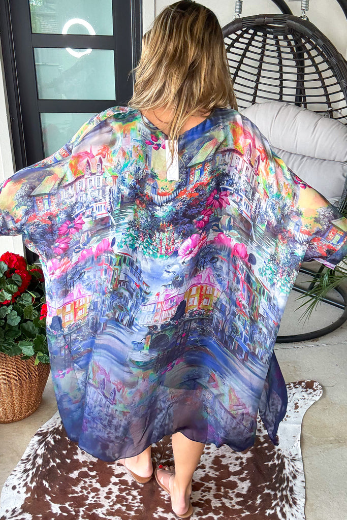 Midnight in Positano Silk Tunic - Made in Italy  - Navy Mix