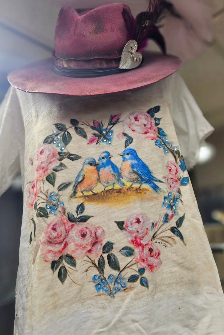 Songbirds Floral Cotton Top - 100% Cotton -3/4 Sleeves