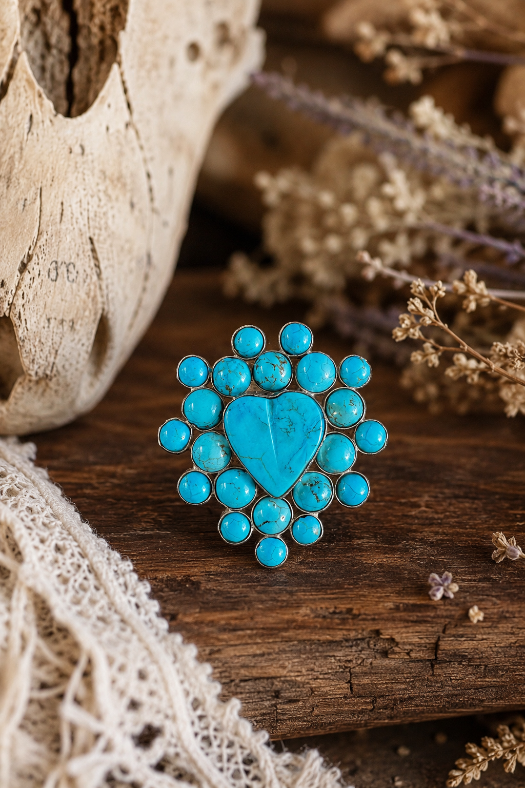 Queen Heart Statement Ring - Silver Plated - Turquoise