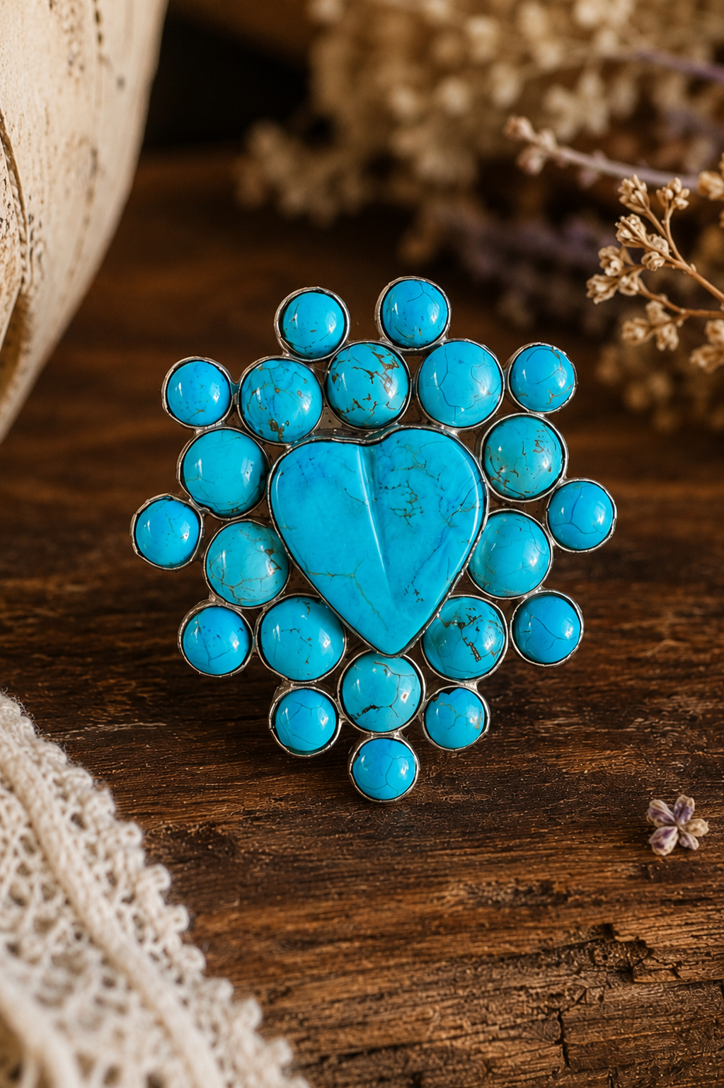 Queen Heart Statement Ring - Silver Plated - Turquoise