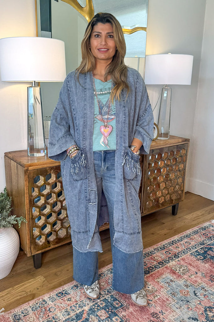 Starstruck Favor Oversized Duster - Denim - Cotton Blend