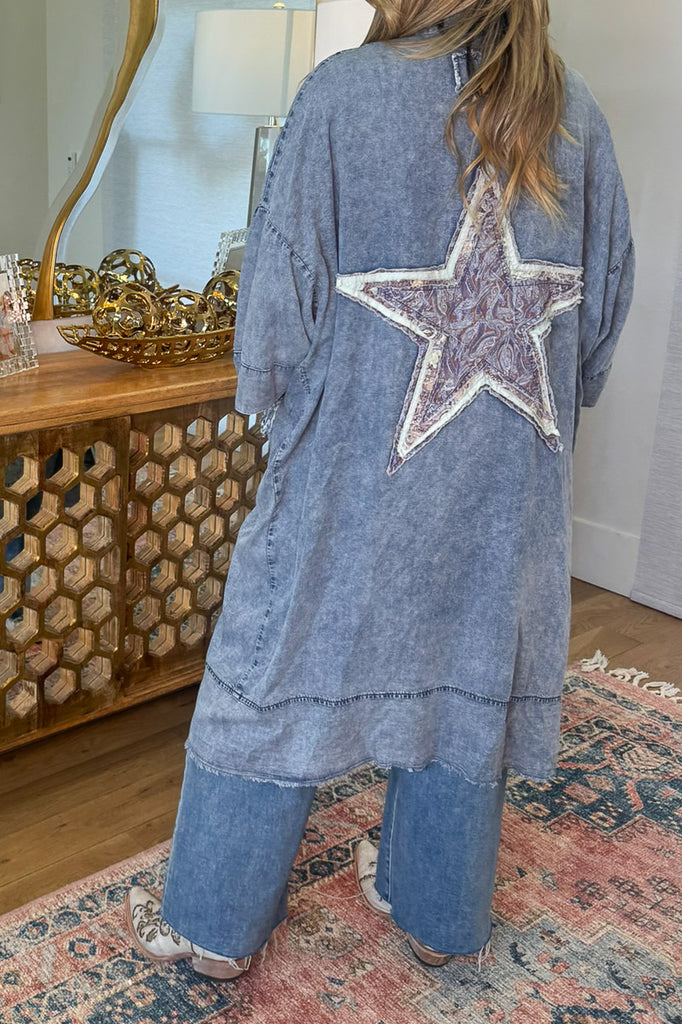 Starstruck Favor Oversized Duster - Denim - Cotton Blend
