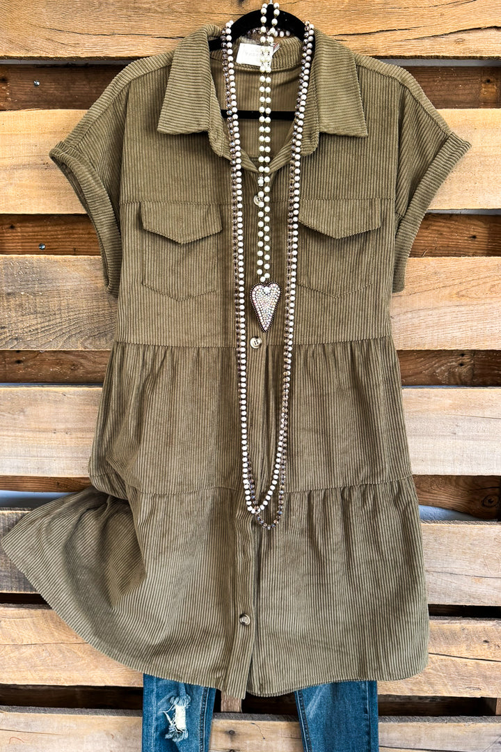 Corduroy Edition Dress - Olive