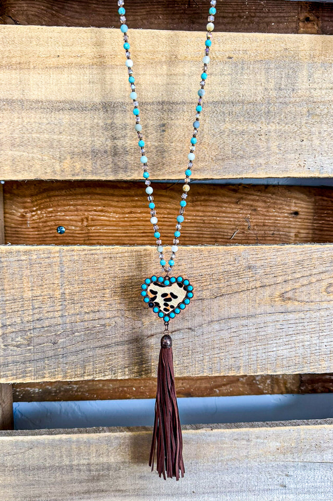 Full Effect Leopard Tassel Necklace - Amazonite