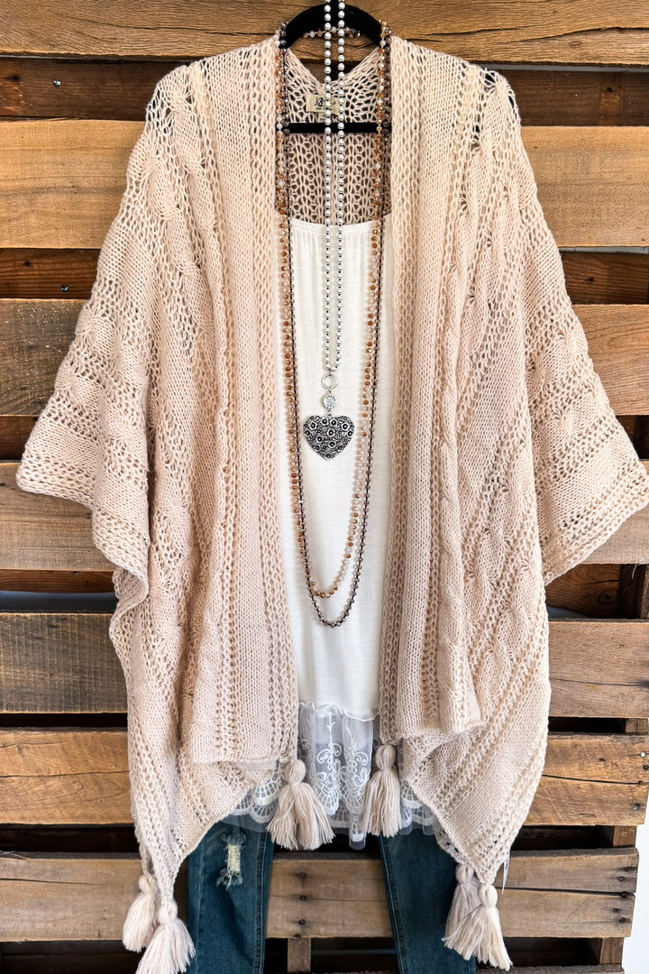Keep Talking Casual Crochet Ruana - Beige - SALE