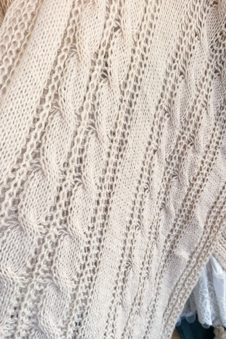 Keep Talking Casual Crochet Ruana - Beige - SALE