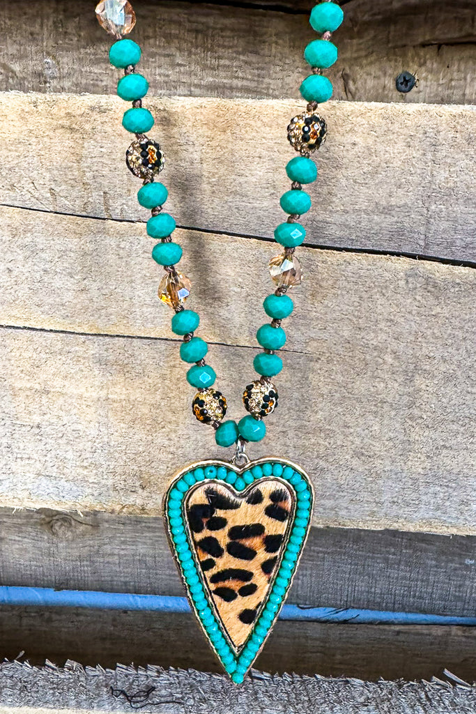 Heart Like A Leopard Necklace - Turquoise