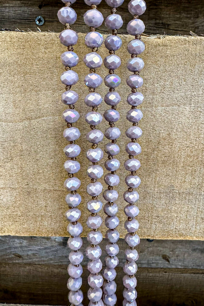 Long Beaded Necklace - Purple AB