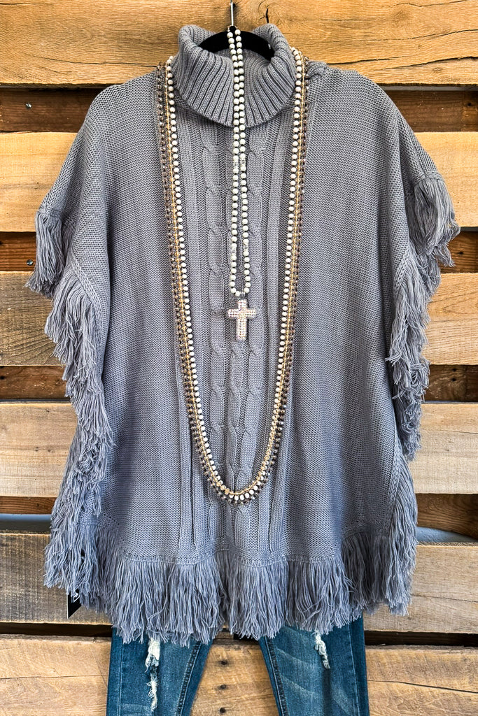 High Standards Cable Knit Poncho - Gray