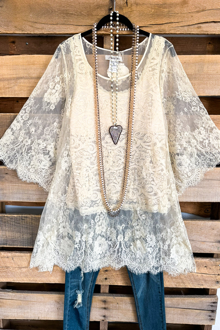 Sheer Enchantment Lace Top - Beige (This is for the beige lace top under)