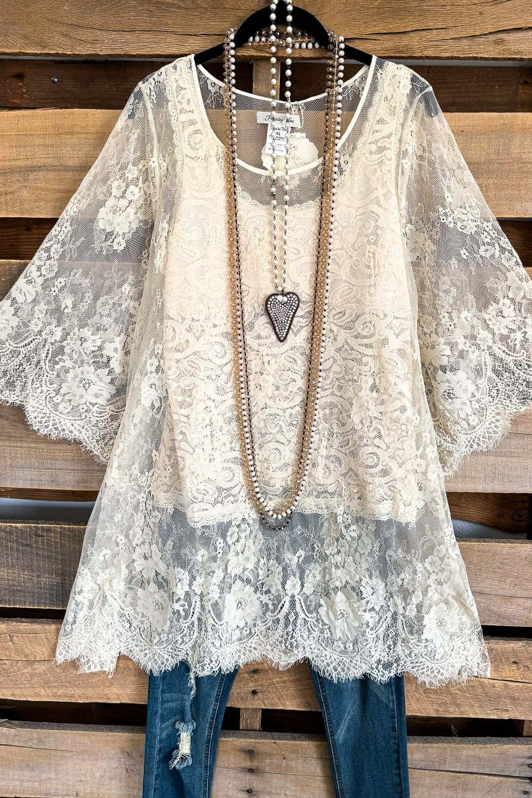 Sheer Enchantment Lace Top - Beige (This is for the beige lace top under)