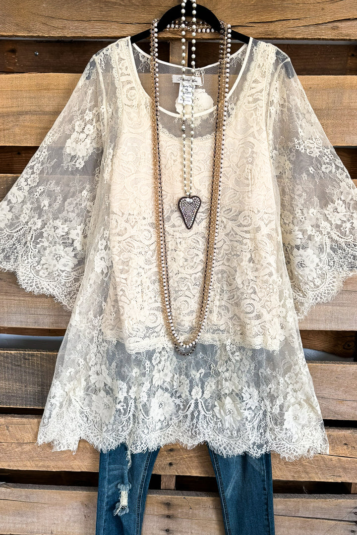 Sheer Enchantment Lace Top - Beige (This is for the beige lace top under)