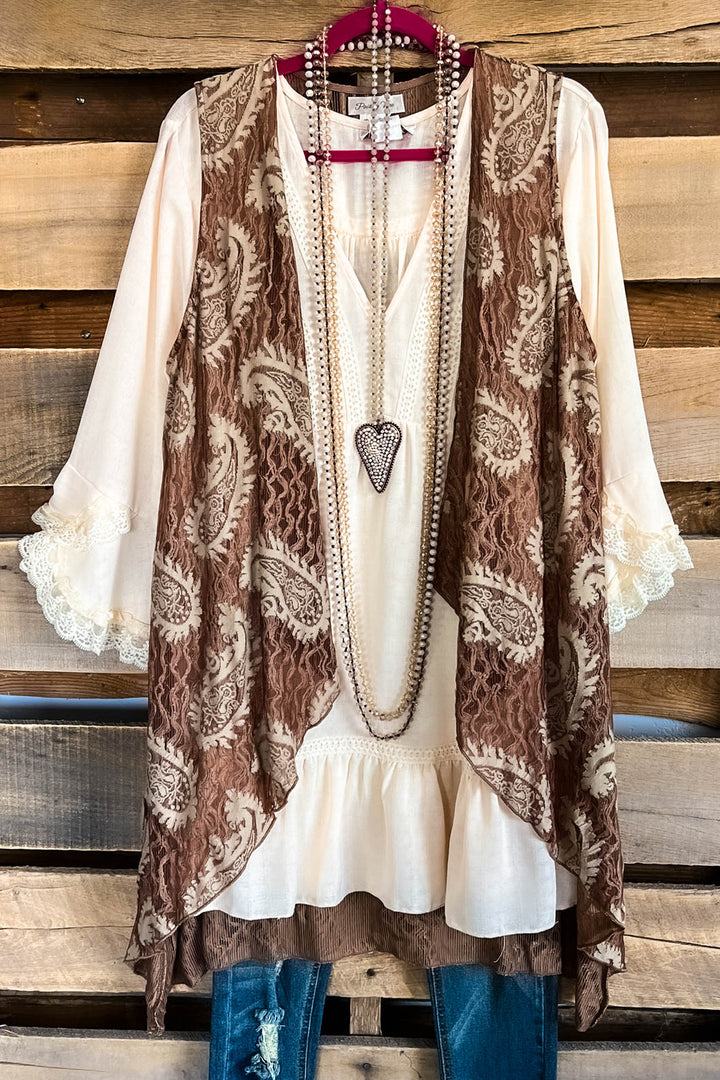 Paisley Cascade Vest - Mocha