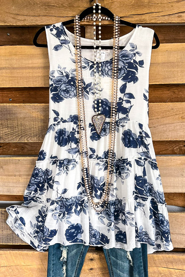 Painted Rose Tunic - White - SALE