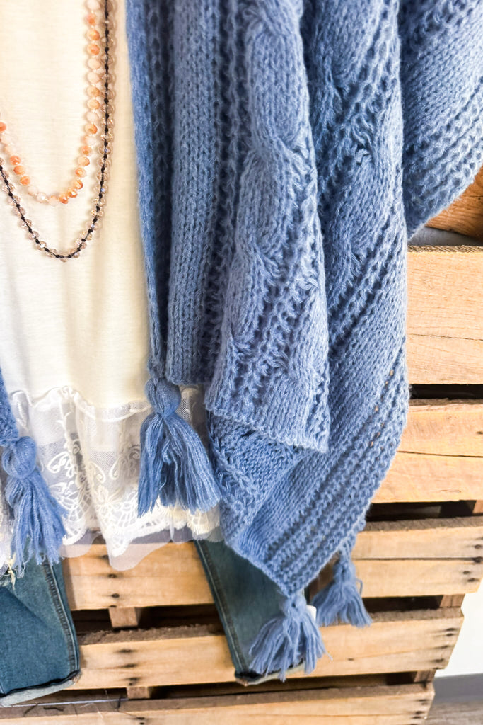 Keep Talking Casual Crochet Ruana - Blue