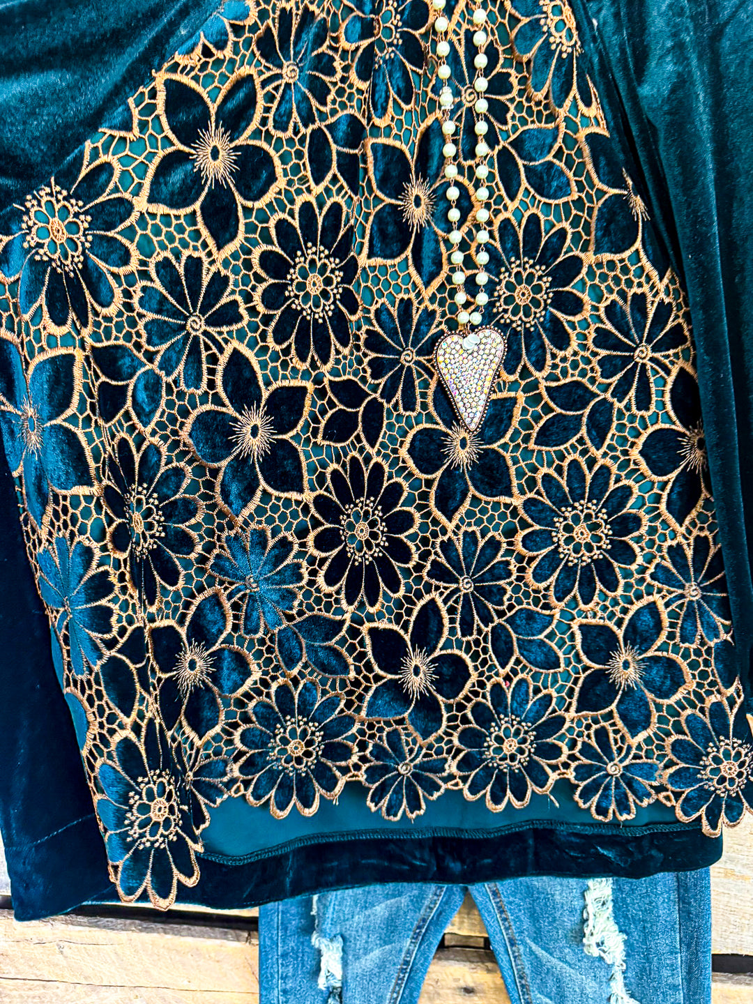 Plush Petals Velvet Blouse - Hunter Green